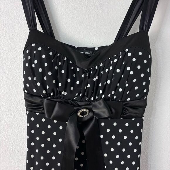 My Michelle Black White Polka Dot Babydoll Dress Y2K Coquette Retro Pinup M - Picture 5 of 12